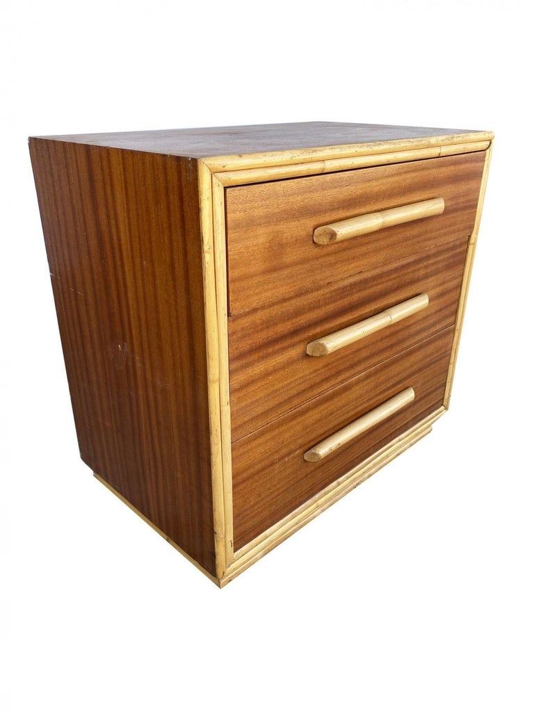 Restored Mahogany Lowboy Dresser Nightstand W/ Rattan Accents - 3