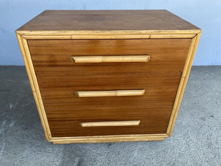 Restored Mahogany Lowboy Dresser Nightstand W/ Rattan Accents - 5
