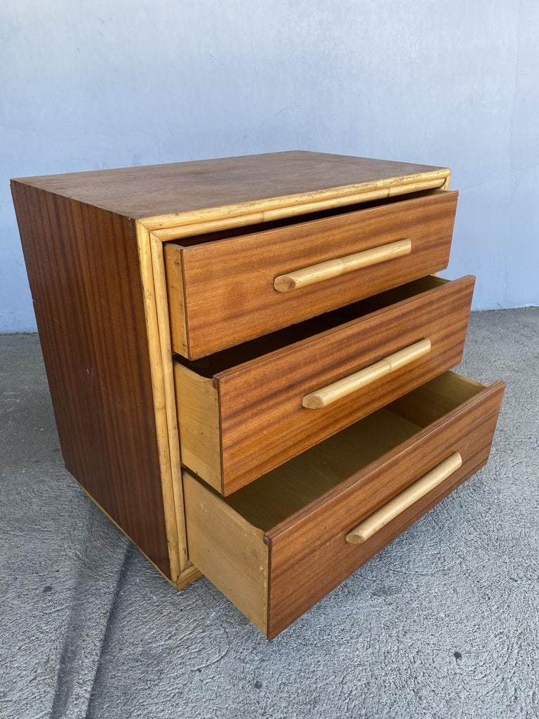 Restored Mahogany Lowboy Dresser Nightstand W/ Rattan Accents - 6