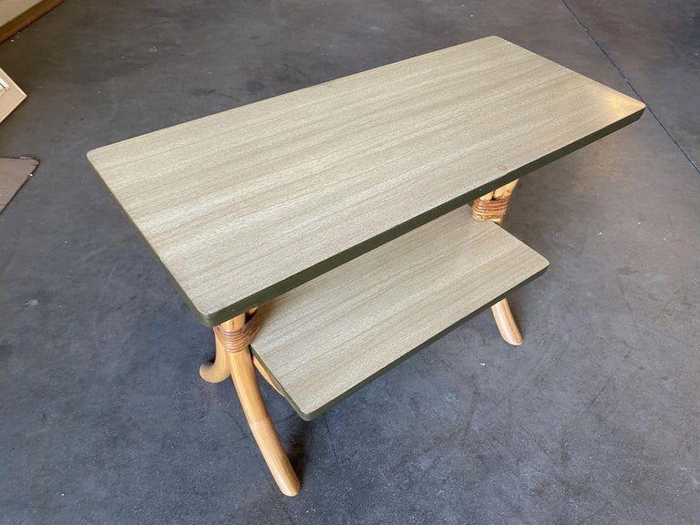 Restored "Hour Glass" Two-Tier Rattan Side Table - 3