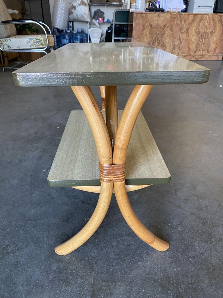 Restored "Hour Glass" Two-Tier Rattan Side Table - 6