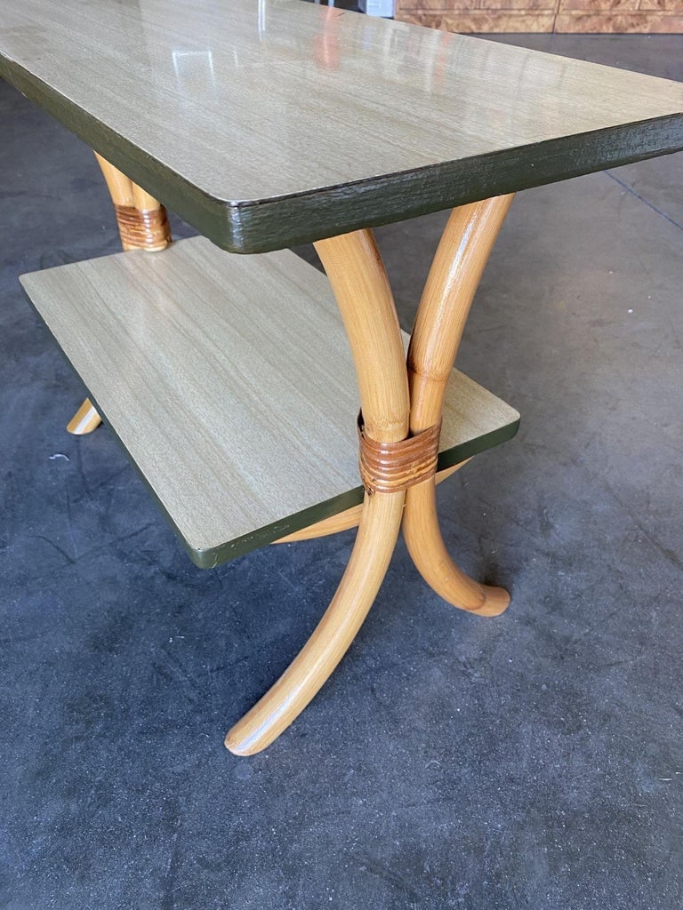 Restored "Hour Glass" Two-Tier Rattan Side Table - 7