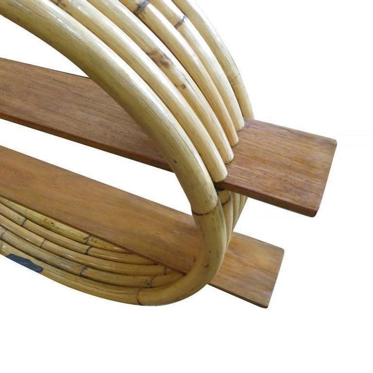 Restored Midcentury Circular Rattan Wall Shelf with Mahogany Slats - 5