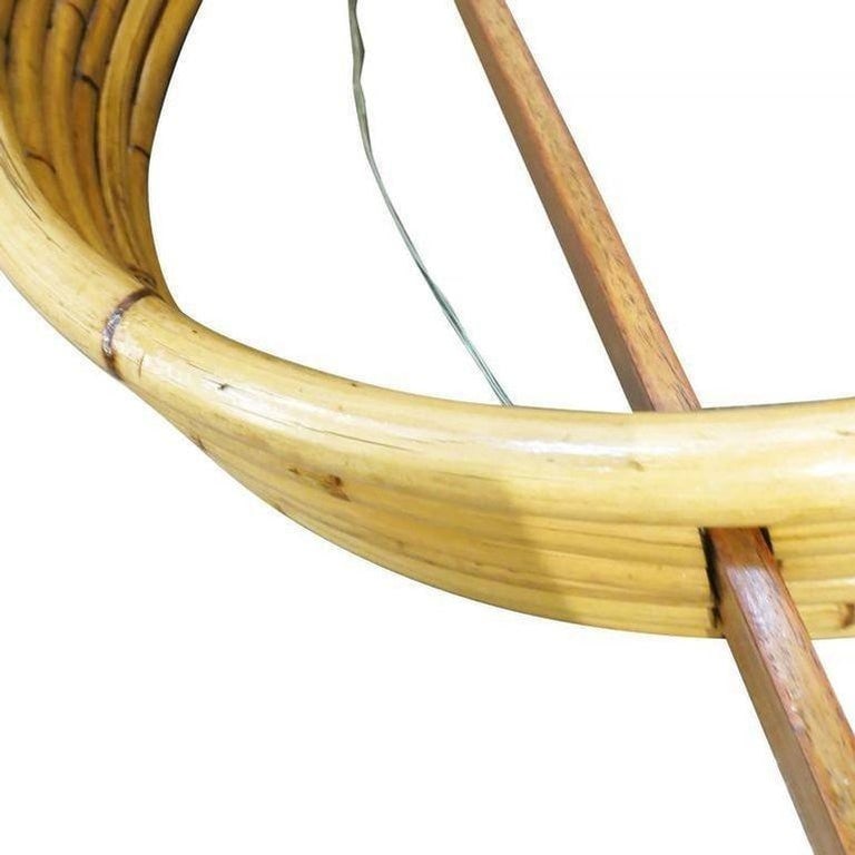 Restored Midcentury Circular Rattan Wall Shelf with Mahogany Slats - 9