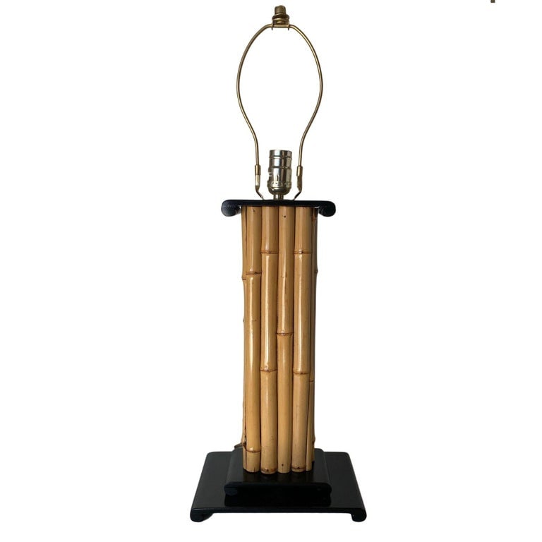 Wrapped Rattan Pole Lamp W/ Black Demi Base - 11