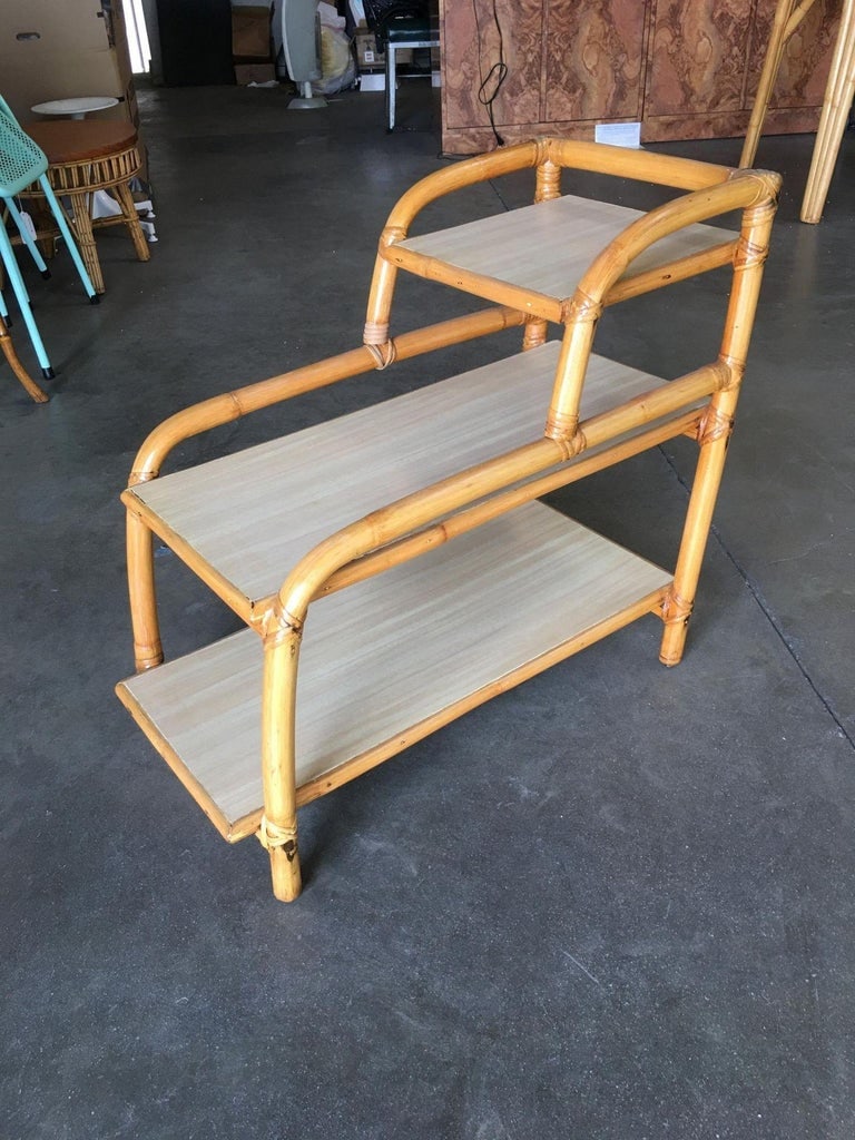 Restored Three-Tier "Arch" Side Table W/ Blond Formica Tops - 4