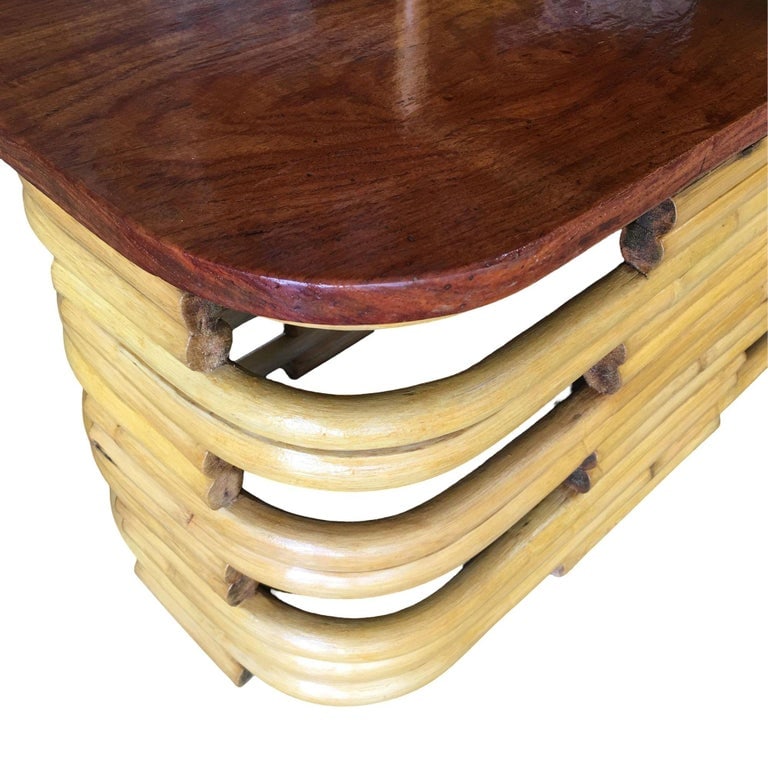 Restored Stacked Rattan Side Lamp Table w/ Mahogany - 10