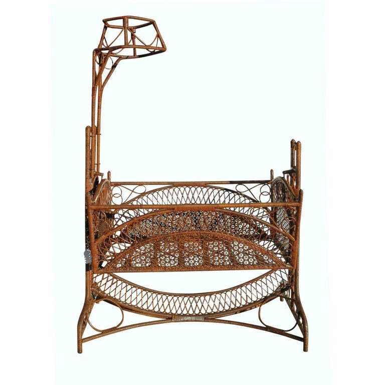 Restored Late Victorian Wicker & Bamboo Swinging Cradle - 3
