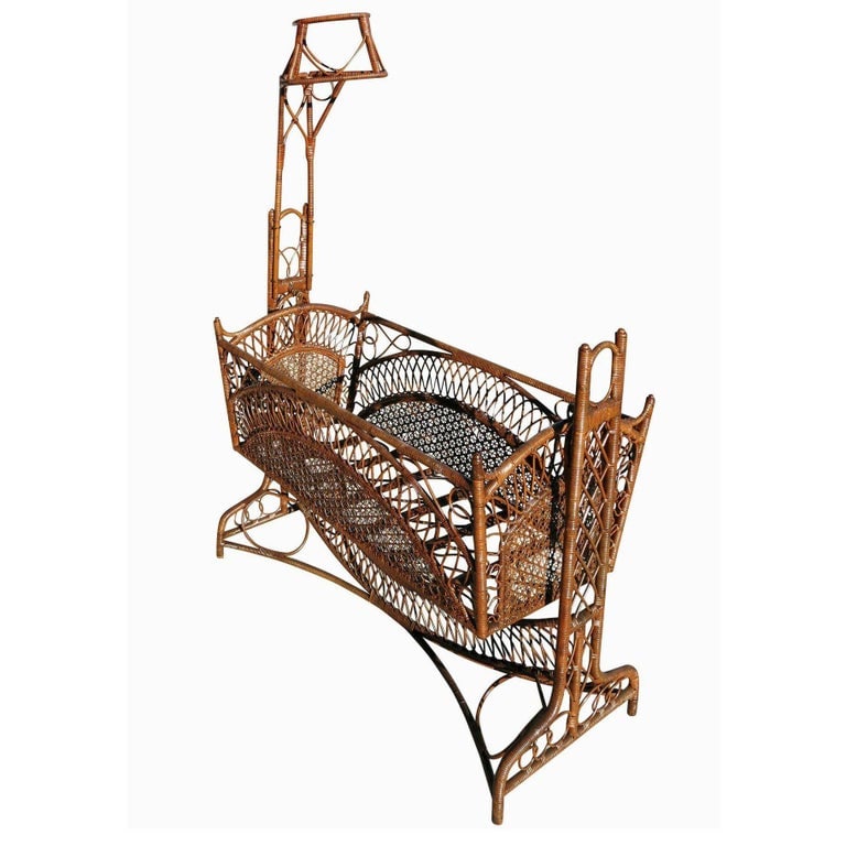 Restored Late Victorian Wicker & Bamboo Swinging Cradle - 4