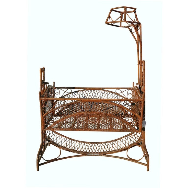 Restored Late Victorian Wicker & Bamboo Swinging Cradle - 5
