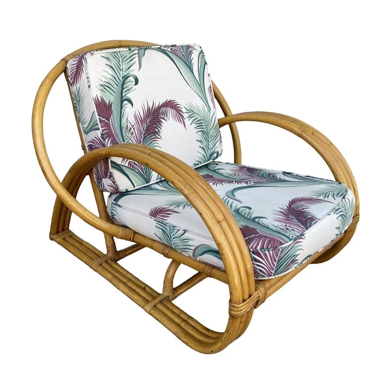 Restored Original Paul Frankl 3-Strand Half Moon Lounge Chair Cobra Back Ottoman - 3