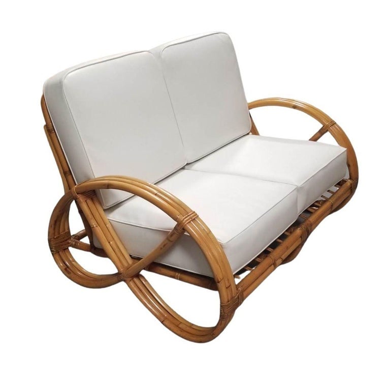 Restored Modernist 3-Strand Round Full Pretzel Rattan Settee - 3