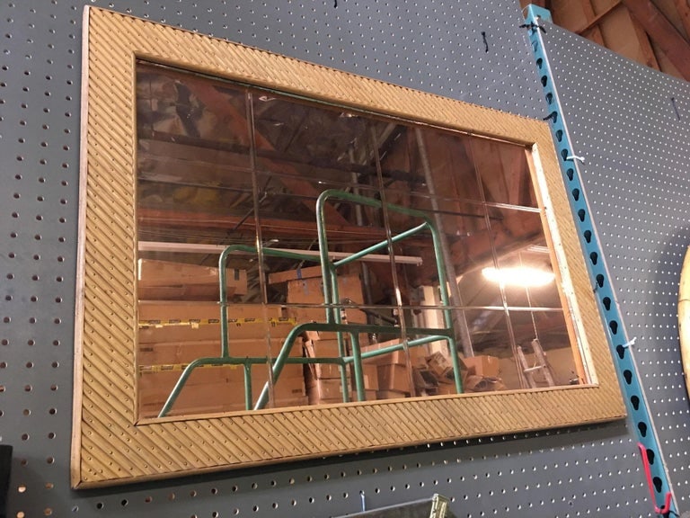 Restored Stick Rattan Rectangle Peach Glass Mirror with Nail Heads - 4