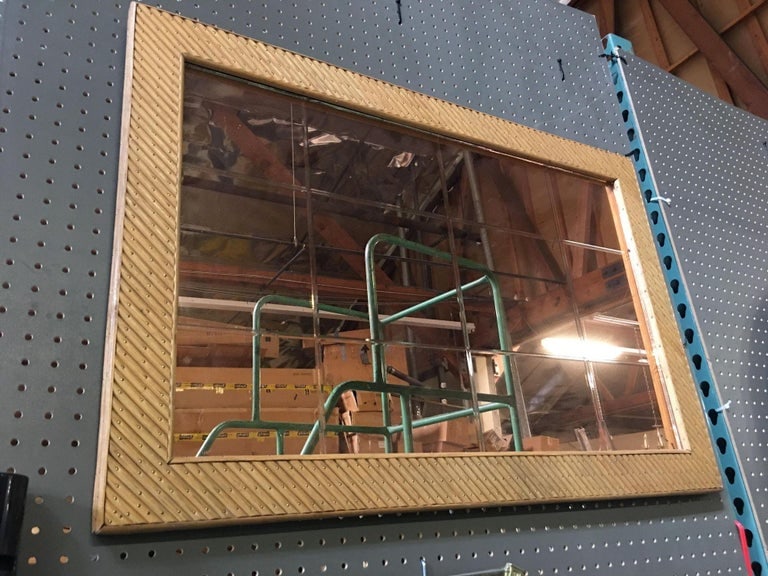 Restored Stick Rattan Rectangle Peach Glass Mirror with Nail Heads - 7