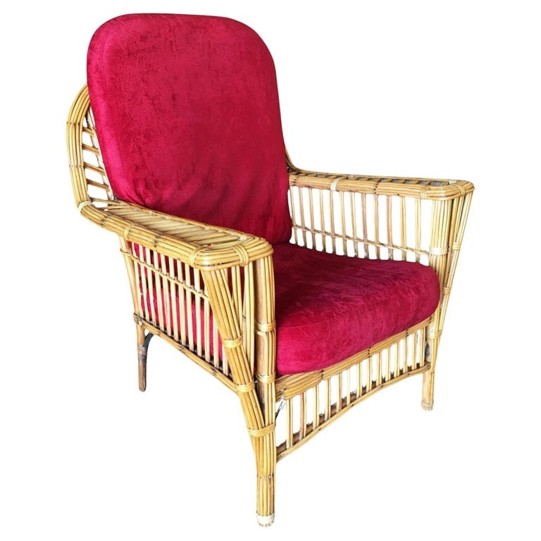 Restored "President's" Stick Reed Rattan Lounge Chair W/ Tapered Leg - 2