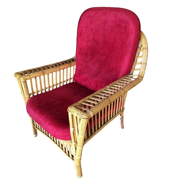 Restored "President's" Stick Reed Rattan Lounge Chair W/ Tapered Leg - 4