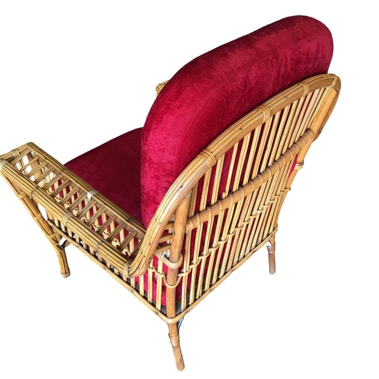 Restored "President's" Stick Reed Rattan Lounge Chair W/ Tapered Leg - 8