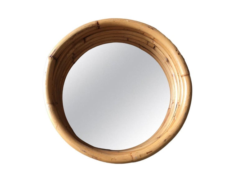 Restored Six-Strand Round 21" Porthole Wall Rattan Mirror - 3