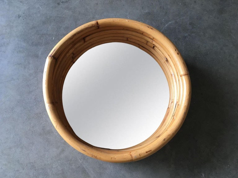 Restored Six-Strand Round 21" Porthole Wall Rattan Mirror - 6