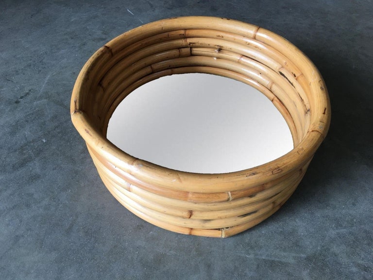 Restored Six-Strand Round 21" Porthole Wall Rattan Mirror - 7