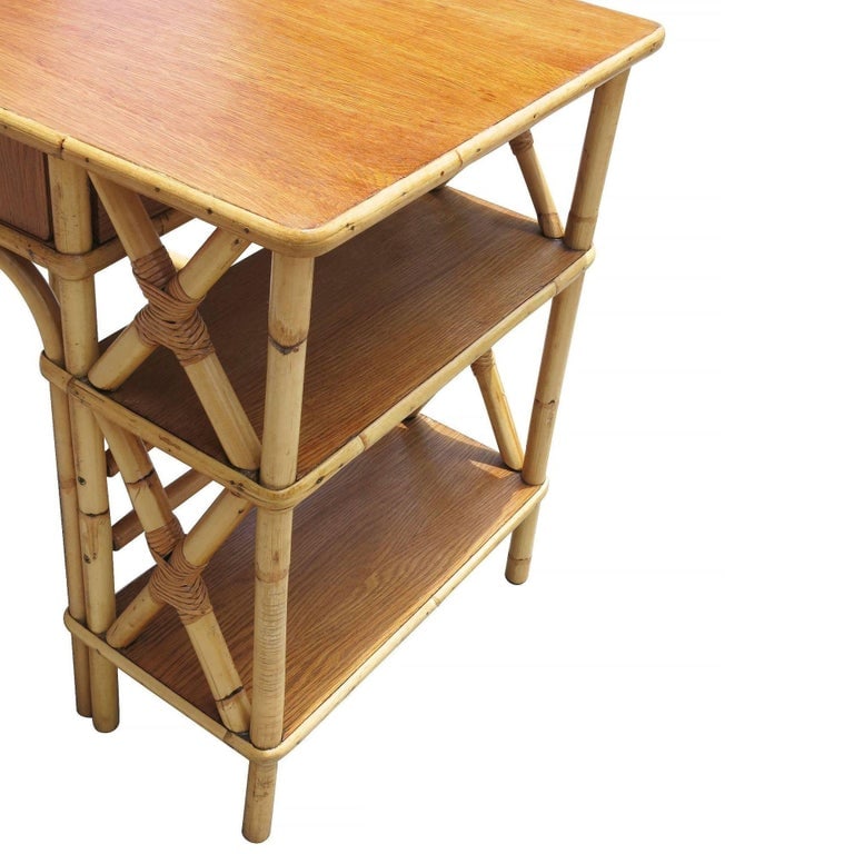 Restored Rattan and Mahogany Secretary Desk W/ Side Shelf - 4