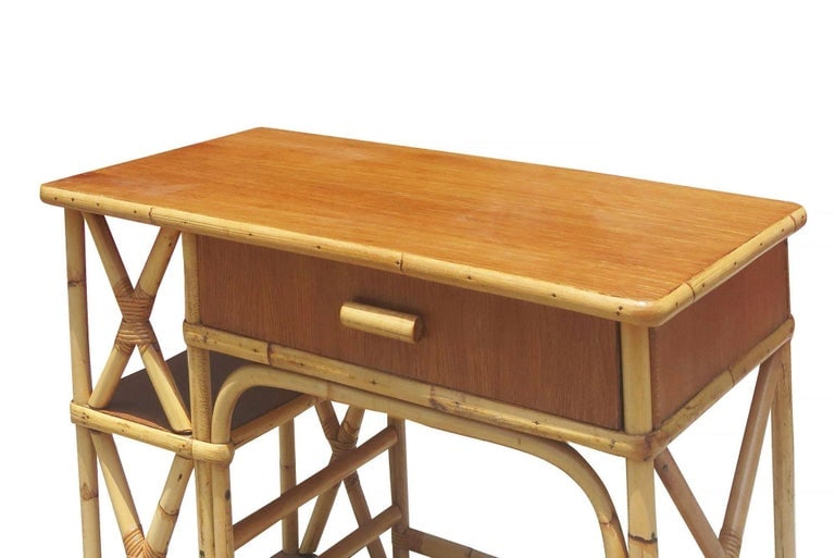 Restored Rattan and Mahogany Secretary Desk W/ Side Shelf - 5