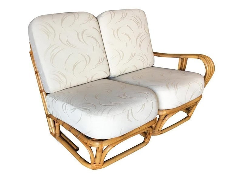 Restored 4-Strand Square Pretzel "S" Arm Rattan Sofa W/ 2 Tier Table - 3