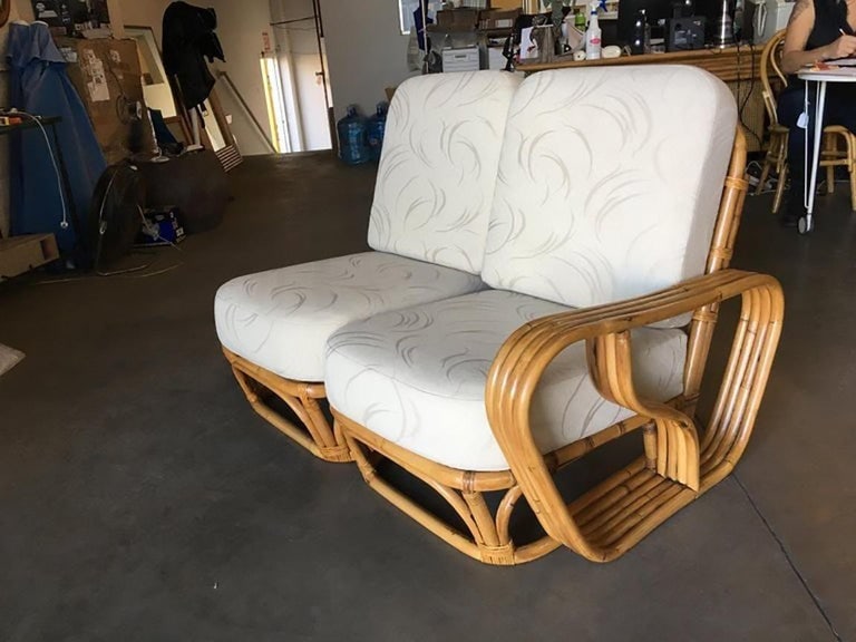 Restored 4-Strand Square Pretzel "S" Arm Rattan Sofa W/ 2 Tier Table - 5