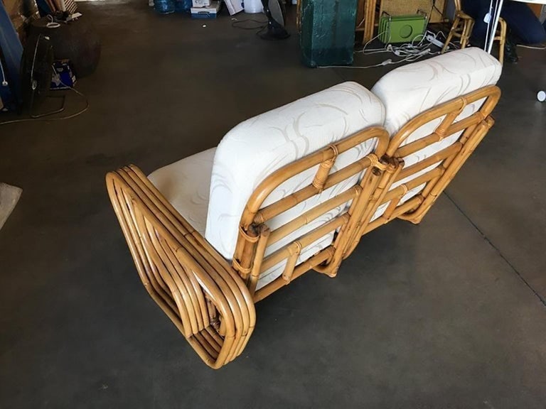 Restored 4-Strand Square Pretzel "S" Arm Rattan Sofa W/ 2 Tier Table - 6