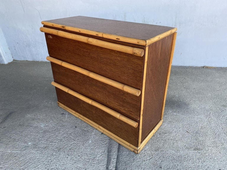 Restored Modernist Mahogany Chest of Drawers W/ Rattan Pulls - 6