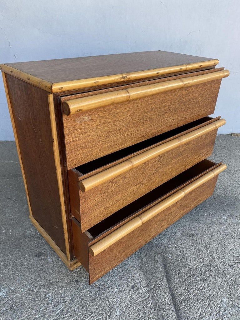 Restored Modernist Mahogany Chest of Drawers W/ Rattan Pulls - 7