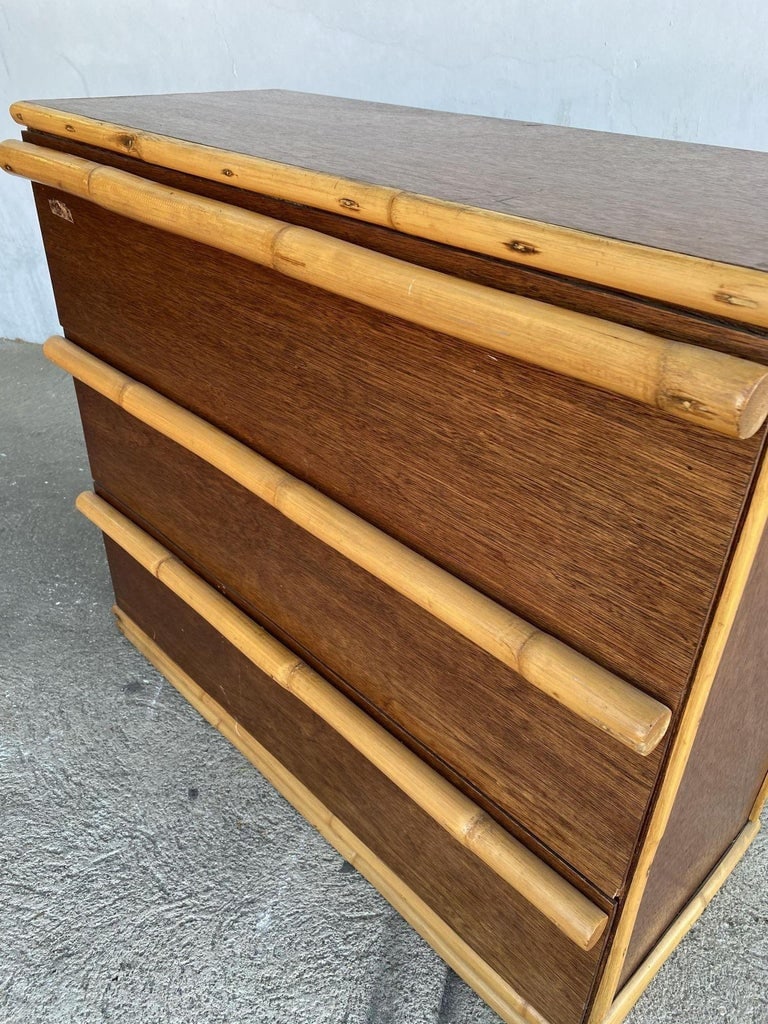 Restored Modernist Mahogany Chest of Drawers W/ Rattan Pulls - 9