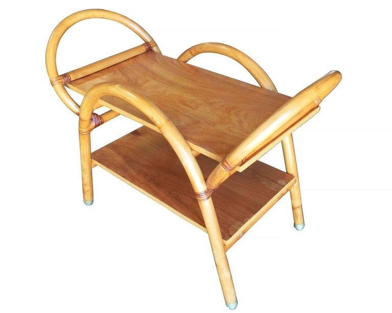 Restored Free-Form "Arches" Rattan Bar Cart W/ Mahogany Top - 5