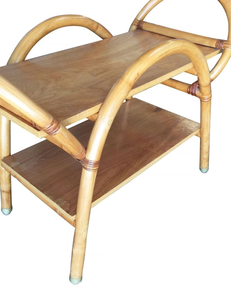 Restored Free-Form "Arches" Rattan Bar Cart W/ Mahogany Top - 7