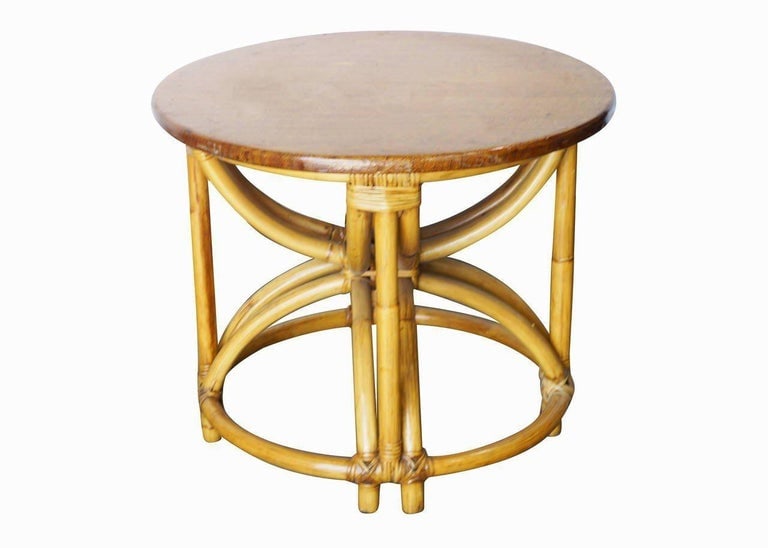 Restored Vintage Five Strand Hour Glass Rattan Coffee Table - 3