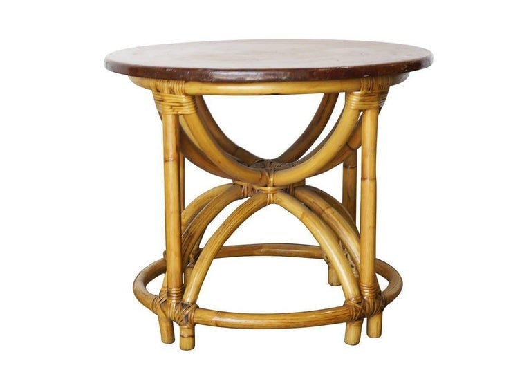 Restored Vintage Five Strand Hour Glass Rattan Coffee Table - 4