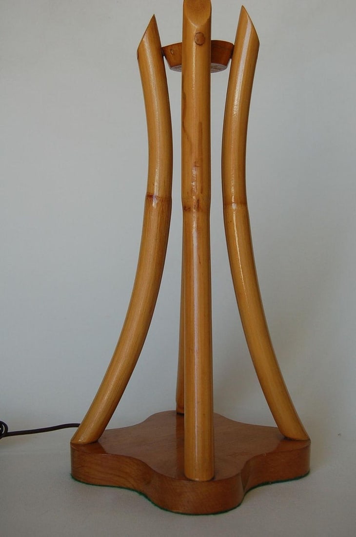 Restored Hourglass Rattan & Mahogany Lamp, Pair - 3