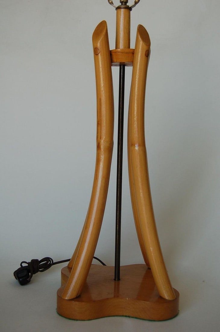 Restored Hourglass Rattan & Mahogany Lamp, Pair - 4