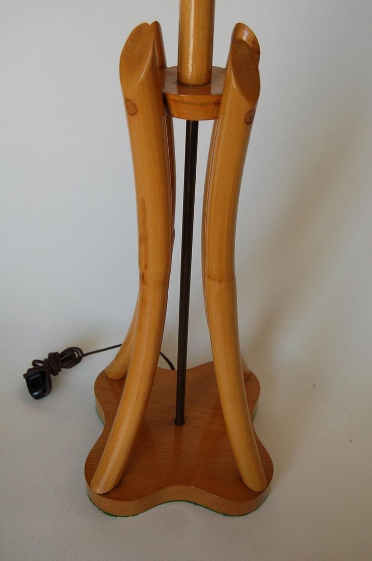 Restored Hourglass Rattan & Mahogany Lamp, Pair - 5