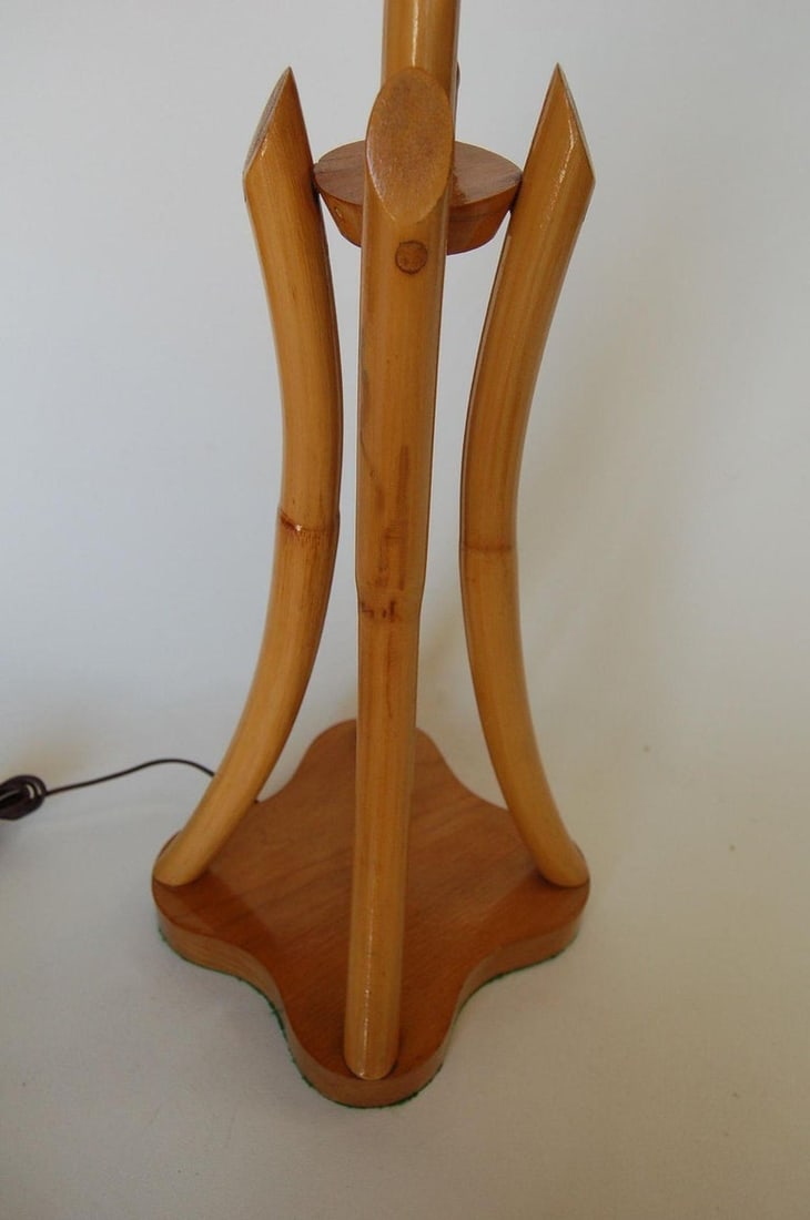 Restored Hourglass Rattan & Mahogany Lamp, Pair - 6