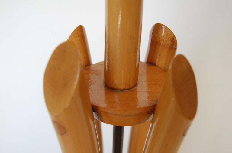 Restored Hourglass Rattan & Mahogany Lamp, Pair - 7