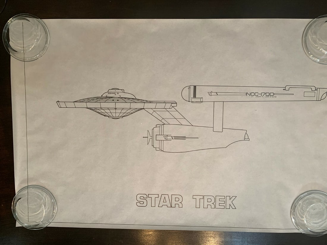 Star Trek - Enterprise Schematic Drawings (1982) 21.875" x 33.875" Art by Lehr: Star Trek - Enterprise Schematic Drawings (1982) 21.875" x 33.875" Art by Joseph M. Lehr Incredible Find! Reserve: $800.00 Shipping: Domestic: Flat-rate of $28.00 to anywhere within the contiguous