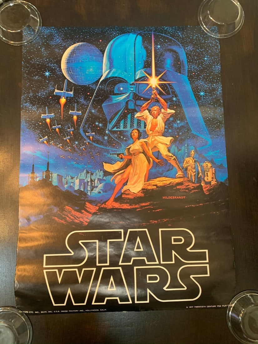 Star Wars - A New Hope - Art by Hildebrandt (1982) 20" x 28" US Movie Poster: Star Wars - A New Hope - Art by Hildebrandt (1982) 20" x 28" US Movie Poster Reserve: $400.00 Shipping: Domestic: Flat-rate of $28.00 to anywhere within the contiguous U.S. International: Foreign ship