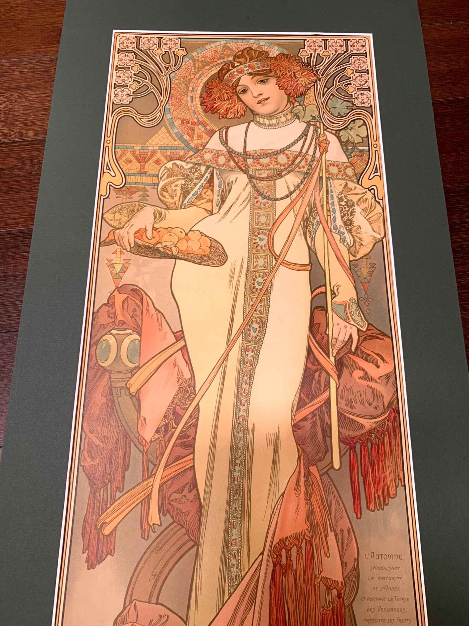 Autumn - Art by Mucha (1893) 11.25x26.5 French Art Deco Poster - Matted - 3