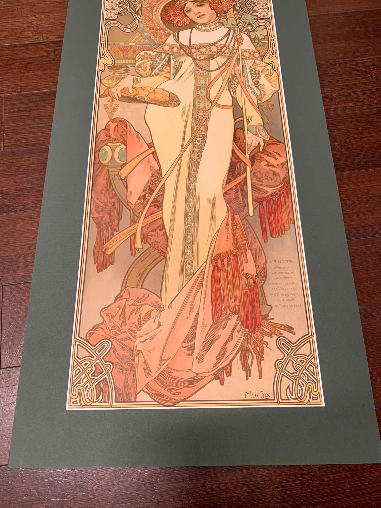 Autumn - Art by Mucha (1893) 11.25x26.5 French Art Deco Poster - Matted - 4