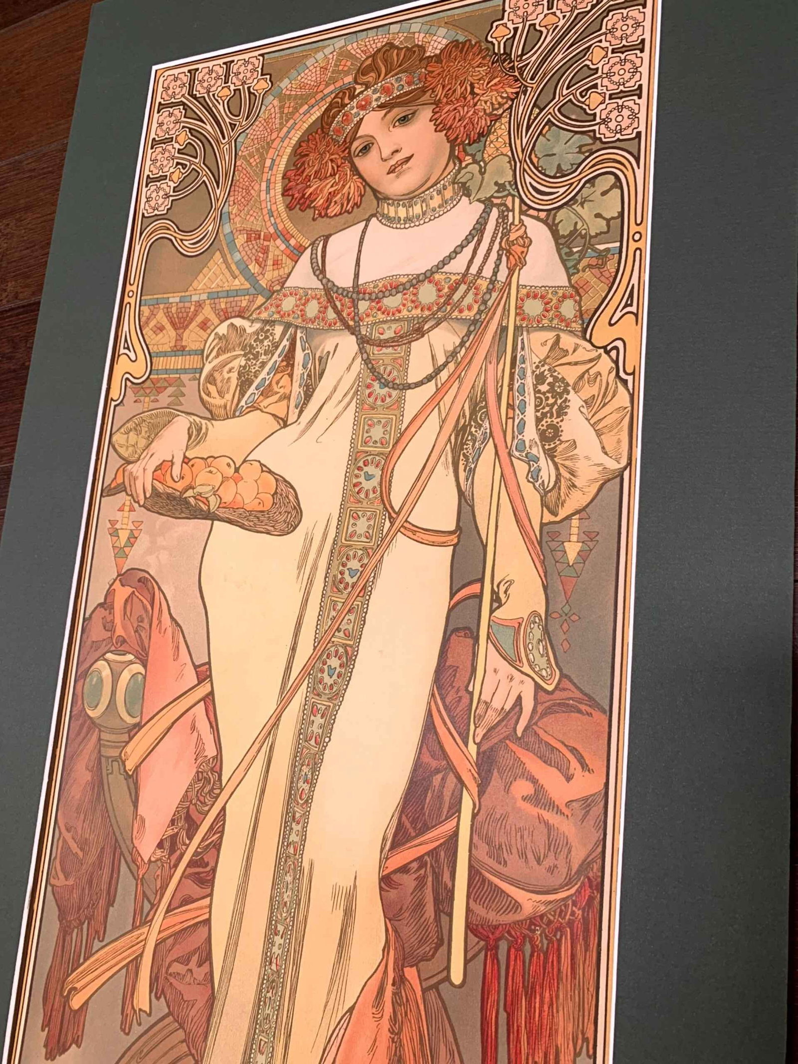 Autumn - Art by Mucha (1893) 11.25x26.5 French Art Deco Poster - Matted - 6