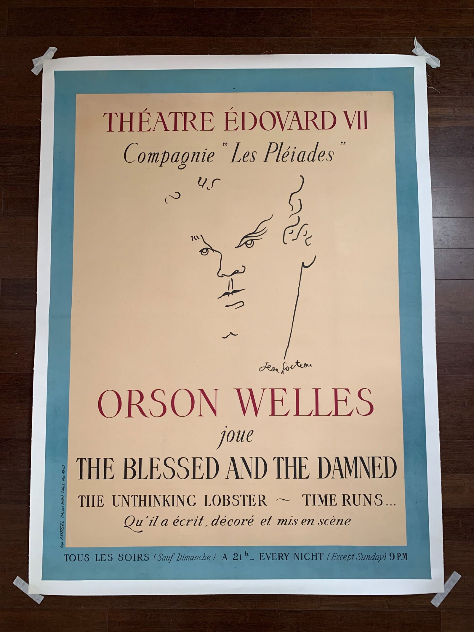The Blessed and The Damned - Art by Cocteau (1950) 46x62.2 French Theater Poster LB: The Blessed and The Damned - Art by Cocteau (1950) 46x62.2 French Theater Poster LB Reserve: $2,975.00 Shipping: Domestic: Flat-rate of $70.00 to anywhere within the contiguous U.S. International: For