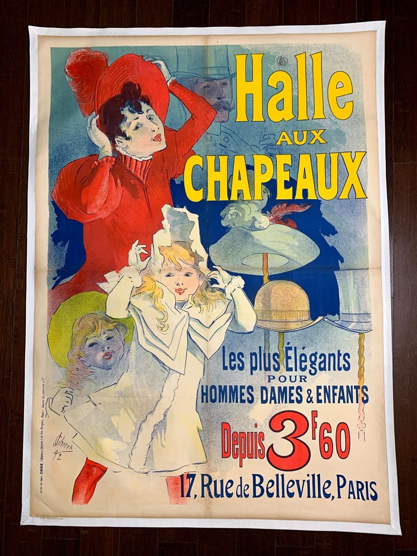Halle Aux Chapeaux - Art By Cheret (1888) 34.4x48.8 French Advertising Poster LB: Halle Aux Chapeaux - Art By Cheret (1888) 34.4x48.8 French Advertising Poster LB Reserve: $2,338.00 Shipping: Domestic: Flat-rate of $42.00 to anywhere within the contiguous U.S. International: Foreig