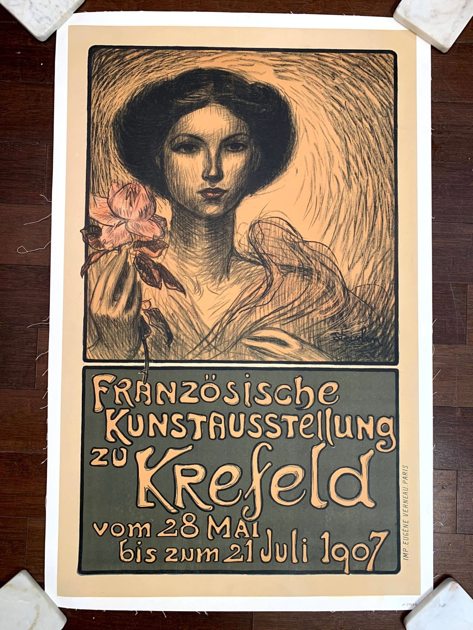 Krefeld - Art by Steinlen (1908) 21.5"X34.75" German Museum Poster LB: Krefeld - Art by Steinlen (1908) 21.5"X34.75" German Museum Poster LB Reserve: $2,125.00 Shipping: Domestic: Flat-rate of $42.00 to anywhere within the contiguous U.S. International: Foreign shipping