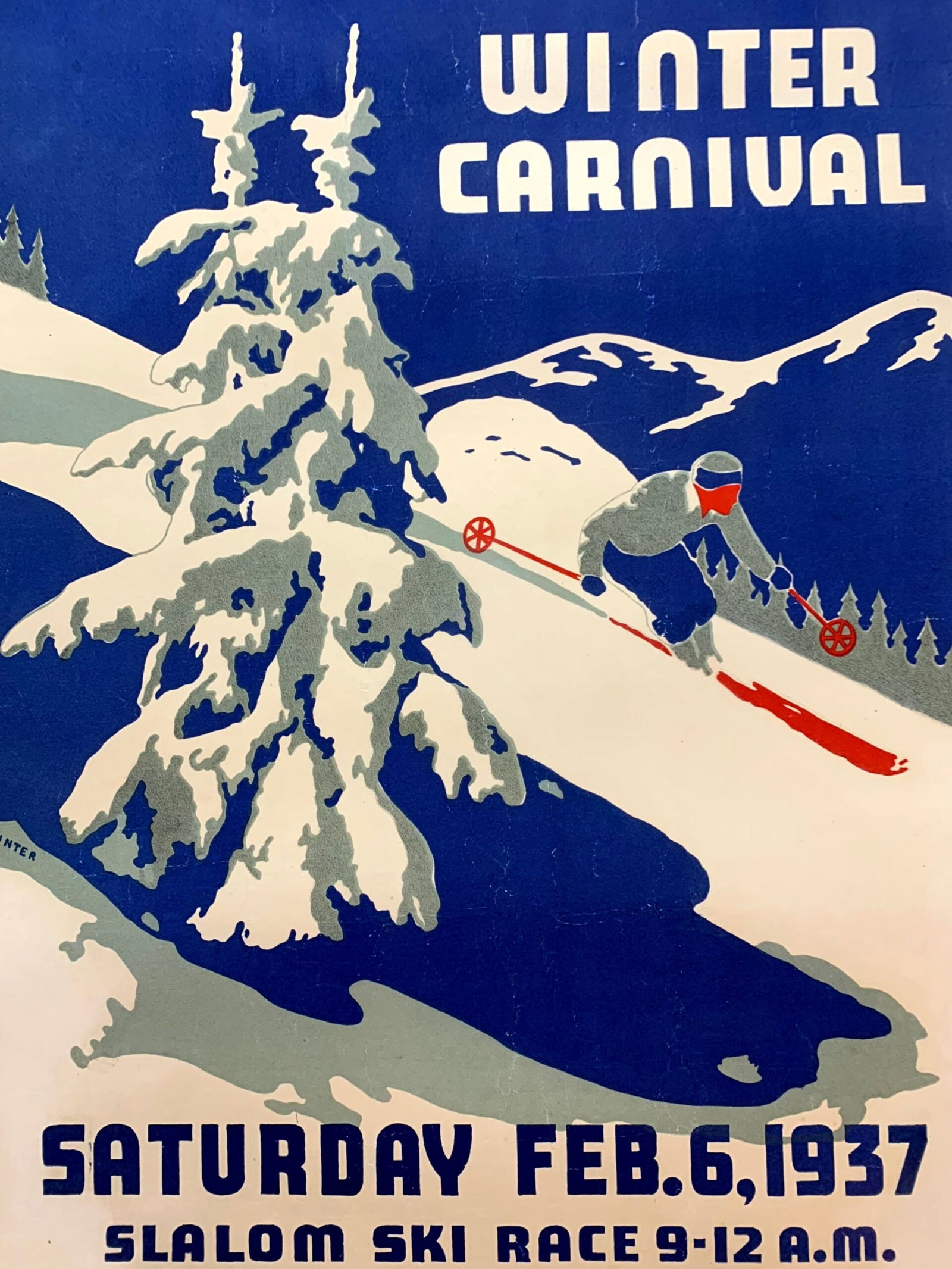 Dartmouth Winter Carnival - Art by Ted Hunter (1937) 22"X34" Swiss Travel Poster LB - 6